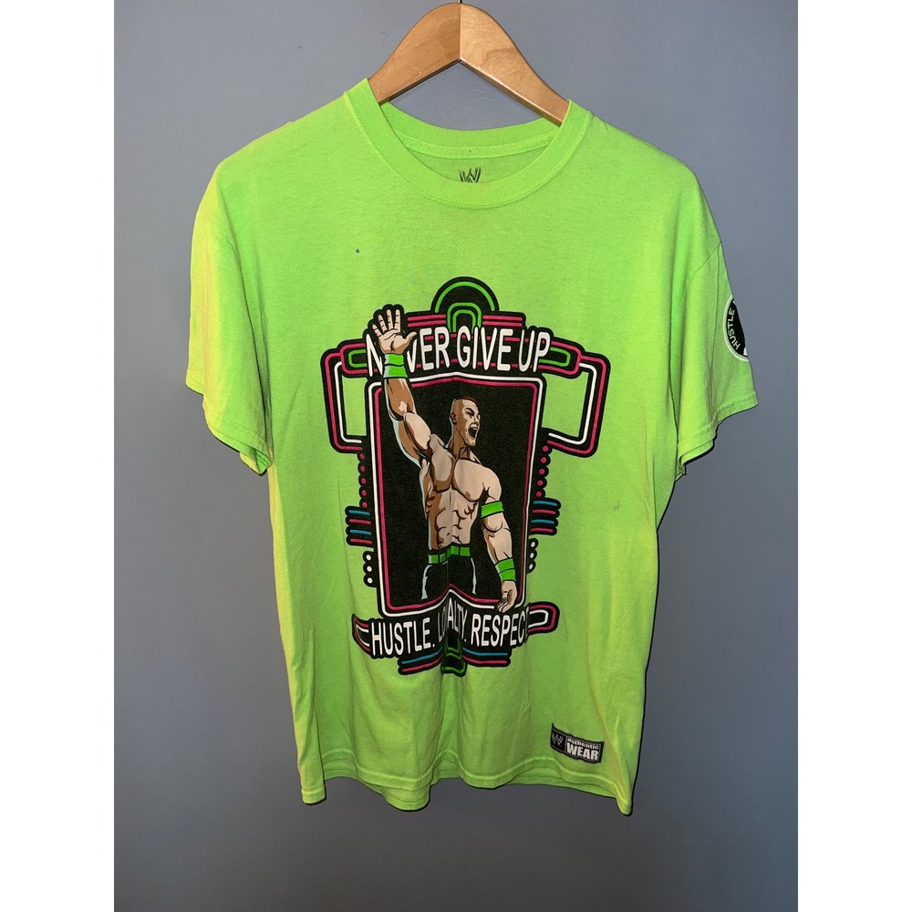 WWE John Cena Never Give Up You Cant See Me Neon Green Graphic T-Shirt Mens M